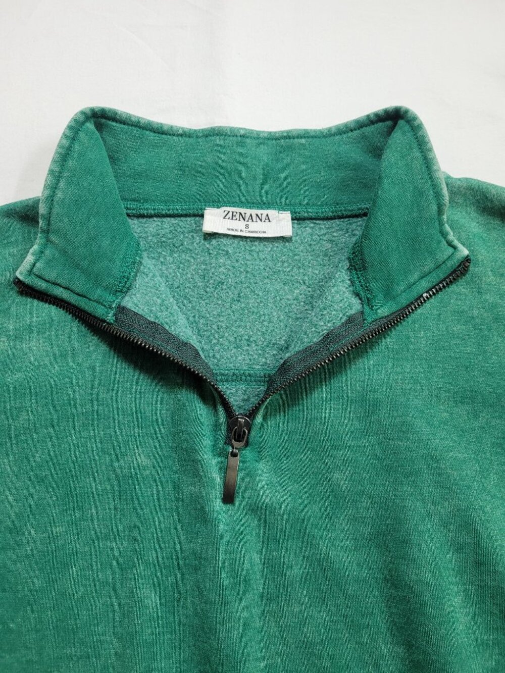 Zenana Acid Wash Fleece Half Zip Pullover Crop Sweatshirt Green Small Athleisure - Picture 4 of 10
